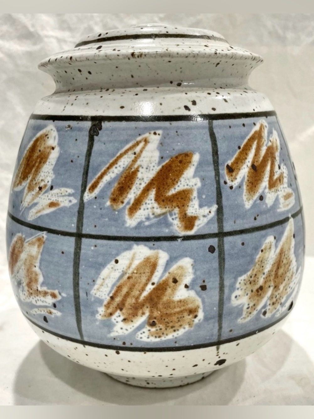 Studio Art Hand Thrown Blue Cream Ceramic Lidded Vase Biscuit Cookie Jar | EUC